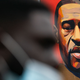 A portrait of George Floyd is seen during a Black Lives Matter protest on June 17, 2020 in the Manhattan borough of New York City.